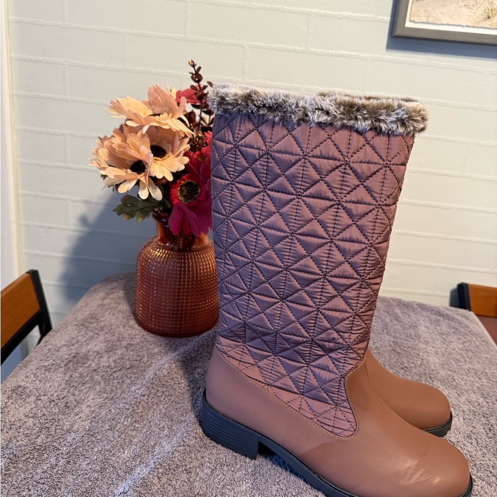 Trotters Brown Quilted Winter Boots